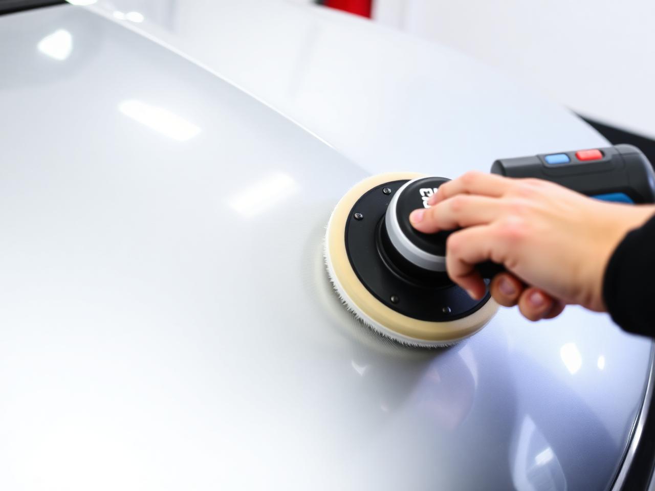 Dual-action polisher correcting a silver hood